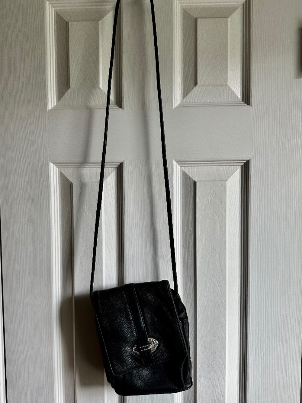 VTG FOSSIL Black Pebbled Leather Small Crossbody Travel Bag Zip Around Wallet